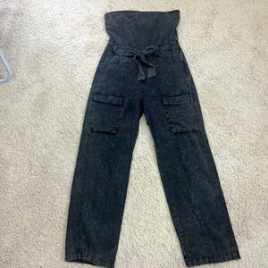 Strapless black acid wash denim jumper
